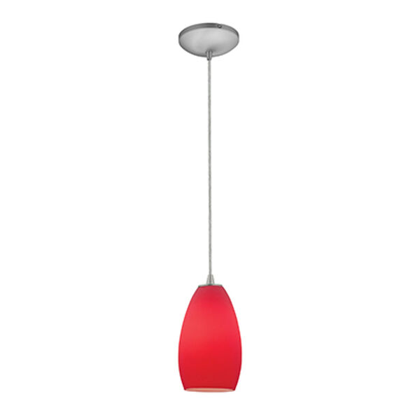 Champagne LED Brushed Steel 1-Light Cord Pendant with Red Glass Shade, image 1