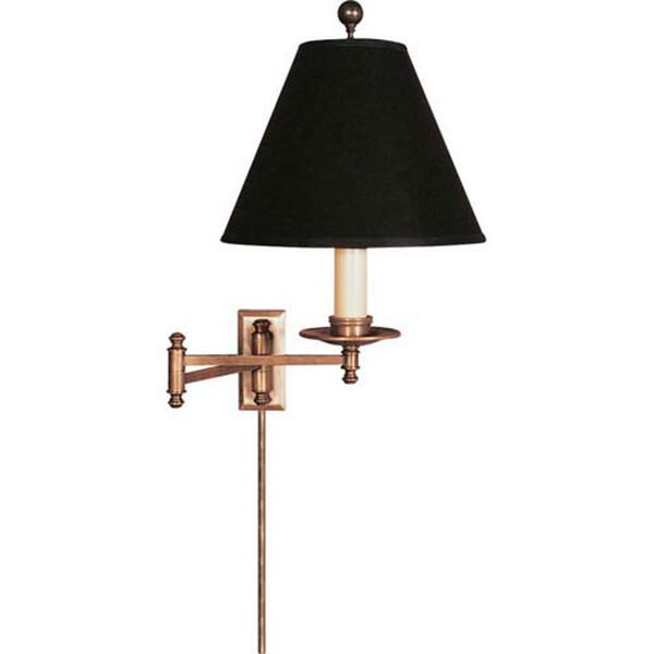 Dorchester Swing Arm in Antique-Burnished Brass with Black Shade by Chapman and Myers, image 1