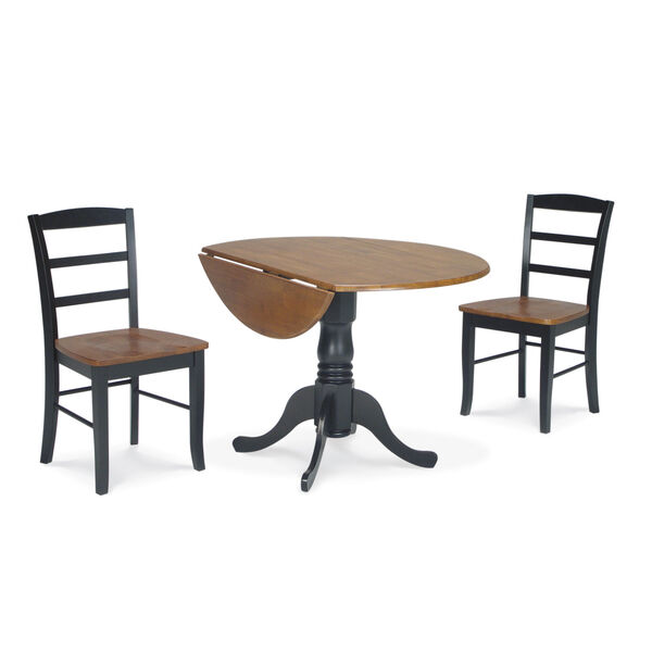 Dining Essentials Black and Cherry 42 Inch Dual Drop Leaf Dining Table with Two Madrid Chairs, image 1