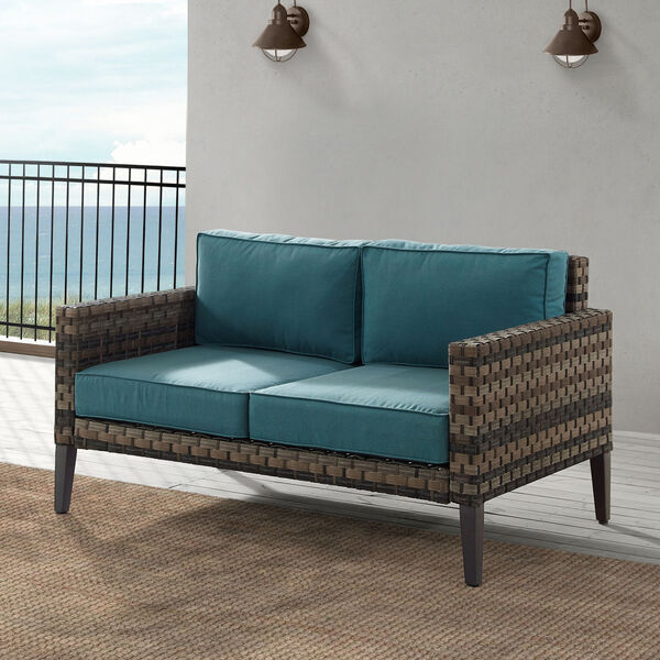 Prescott Mineral Blue and Brown Outdoor Wicker Loveseat, image 6