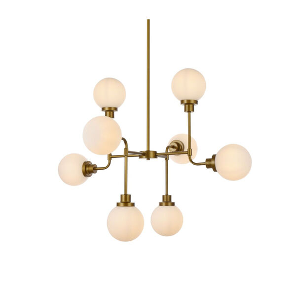 Hanson Brass and Frosted Shade Eight-Light Pendant, image 3