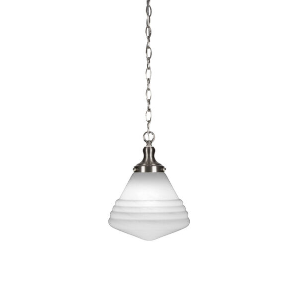 Juno Brushed Nickel One-Light 13-Inch Chain Hung Pendant with White Marble Glass, image 1