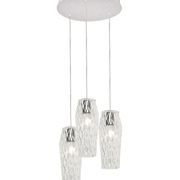 Candace Satin Nickel Three-Light Pendant with Faceted Clear Glass Shade, image 1