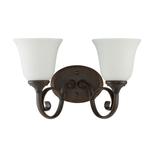 Barrett Place Mocha Bronze Two-Light Vanity with White Frosted Glass Shade, image 1
