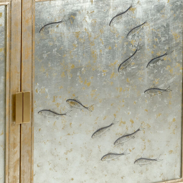 Gold and Silver Chinoiserie Cabinet Fish Cabinet, image 2