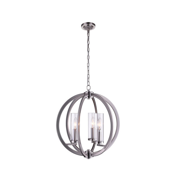 Elton Satin Nickel Three-Light Chandelier with Clear Glass, image 1
