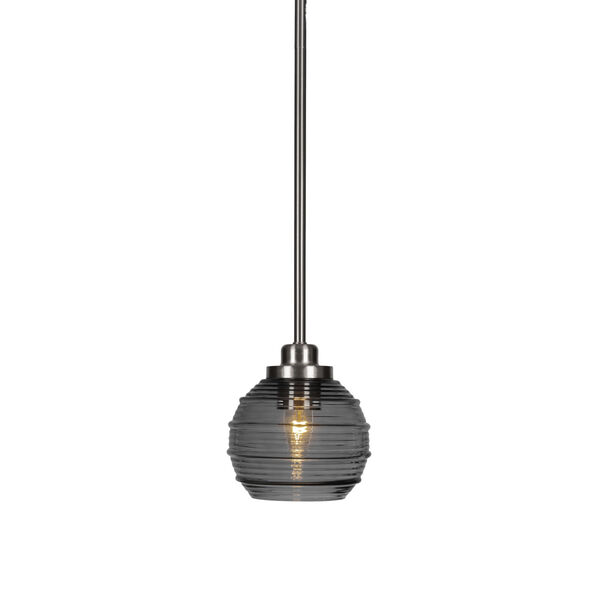 Odyssey Brushed Nickel Six-Inch One-Light Mini Pendant with Smoke Ribbed Glass Shade, image 1