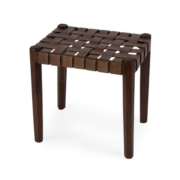 Kerry Brown Leather Woven Stool, image 1