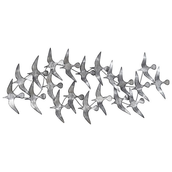 Silver Flock Hand Painted Etched Metal Wall Sculpture, image 2