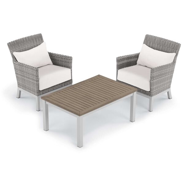 Argento and Travira Eggshell White Three-Piece Outdoor Club Chair with Lumbar Pillows and Coffee Table Set, image 1