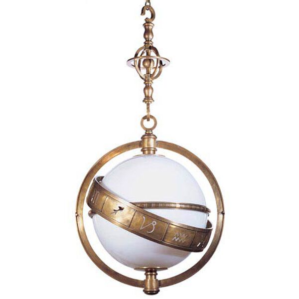 Zodiac Lantern in Antique-Burnished Brass with White Glass by Chapman and Myers, image 1