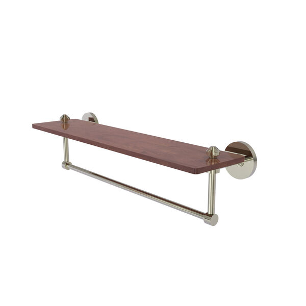 Southbeach Polished Nickel 22-Inch Solid IPE Ironwood Shelf with Integrated Towel Bar, image 1