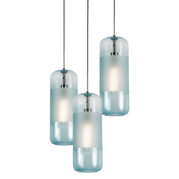 Hermosa Satin Nickel Three-Light Pendant with Aqua Glass Shade, image 1