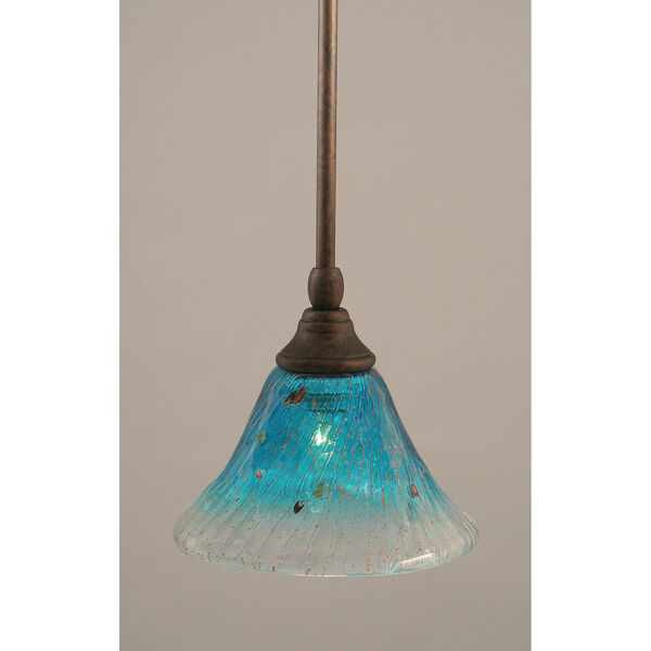 Bronze One-Light Mini Pendant with Teal Crystal Glass, image 1