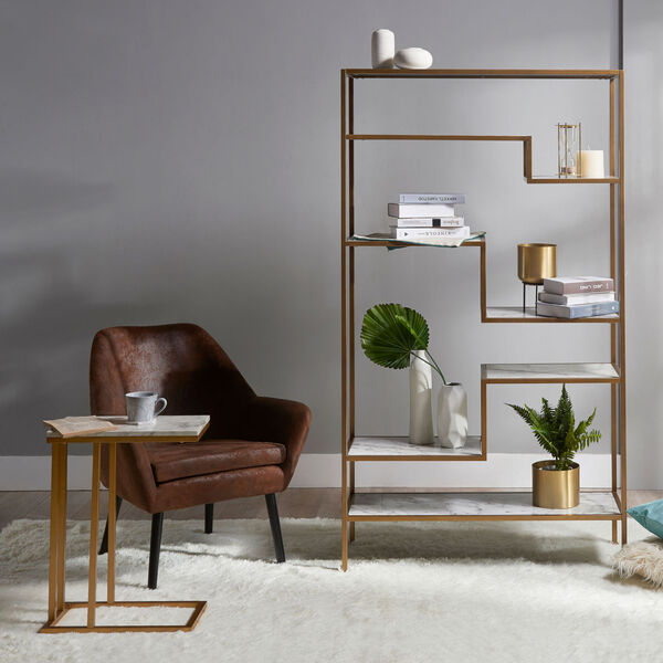Versanora Marmo Faux Marble And Brass, Tier Shelf Display Bookcase