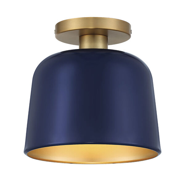 Chelsea Navy Blue and Natural Brass One-Light Semi-Flush Mount, image 1