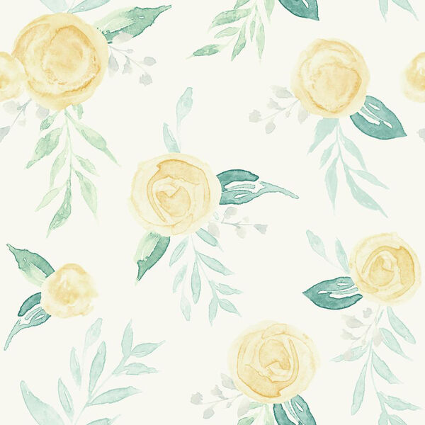 Watercolor Roses Yellow Wallpaper - SAMPLE SWATCH ONLY, image 1