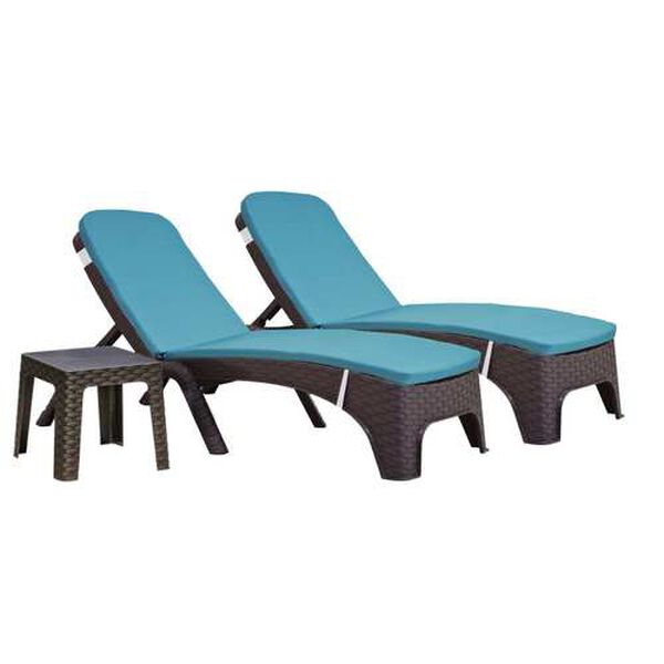 Roma Brown Teal Three-Piece Outdoor Chaise Lounger Set with Cushion, image 1