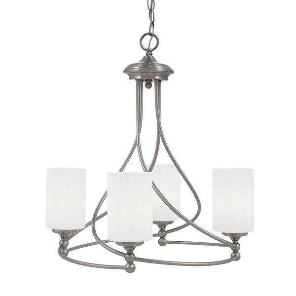 Capri Brushed Nickel Four-Light Chandelier with White Cylinder Muslin Glass, image 1