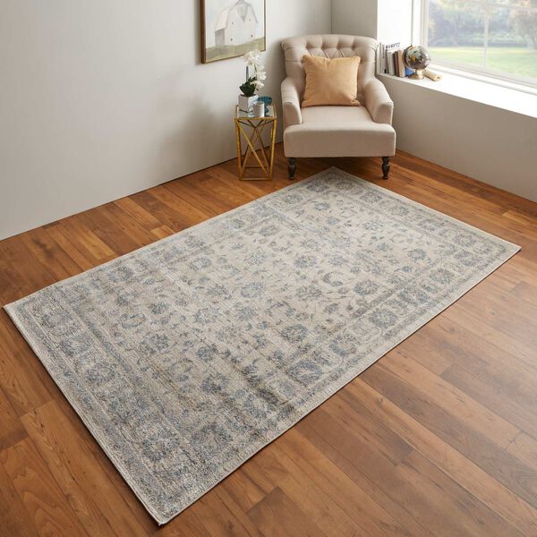 Camellia Casual Floral Botanical Ivory Blue Rectangular 4 Ft. 3 In. x 6 Ft. 3 In. Area Rug, image 2