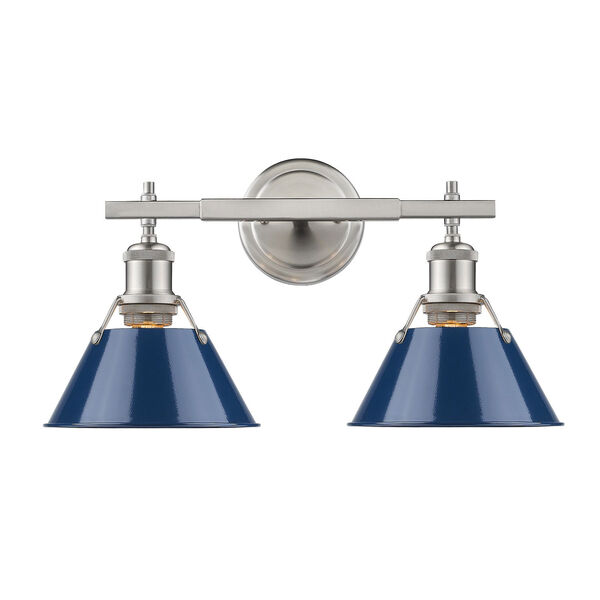 Orwell Pewter Two-Light Bath Vanity with Navy Blue Shades, image 1