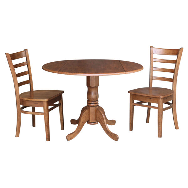 Emily Distressed Oak 42-Inch Dual Drop Leaf Pedestal Table with Two Side Chair, image 1