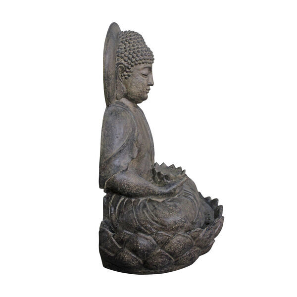 Stone Grey Outdoor Buddha Zen Fountain with LED Light, image 3