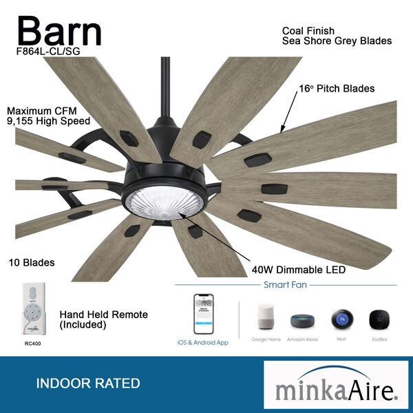 Barn Coal 65-Inch Smart LED Ceiling Fan, image 3