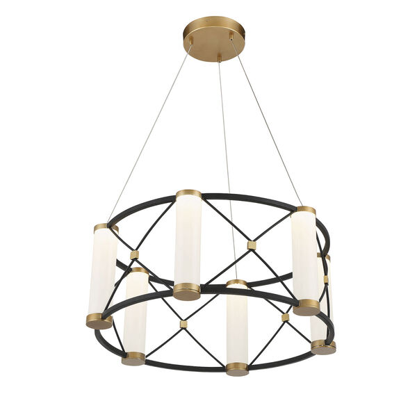 Aries Matte Black and Burnished Brass Six-Light Integrated LED Pendant, image 4