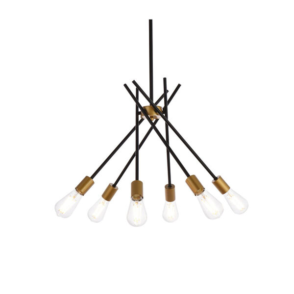 Lucca Black and Brass Six-Light Pendant, image 3
