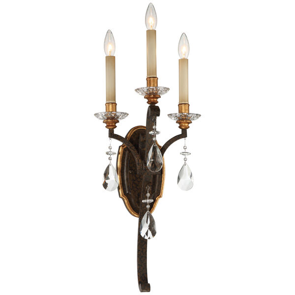 Chateau Nobles Raven Bronze with Sunburst Gold Highlight Three-Light 12-Inch Wall Sconce, image 1