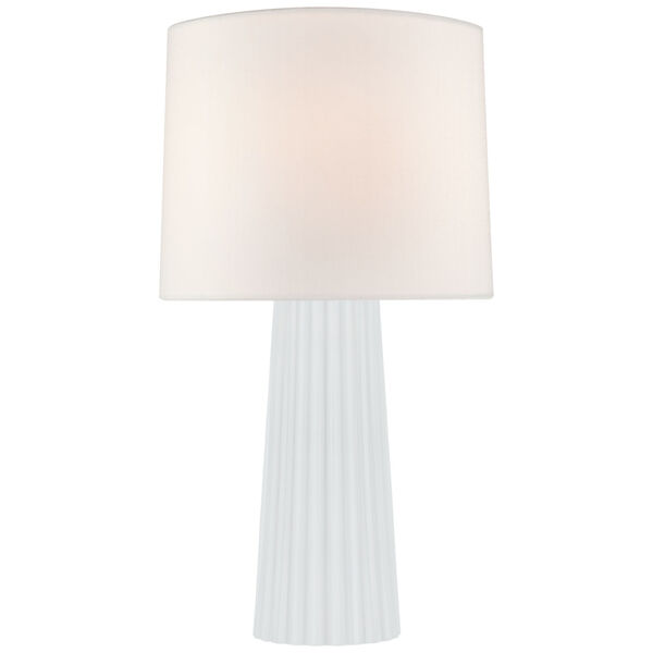 Danube Medium Table Lamp in White Glass with Linen Shade by Barbara Barry, image 1