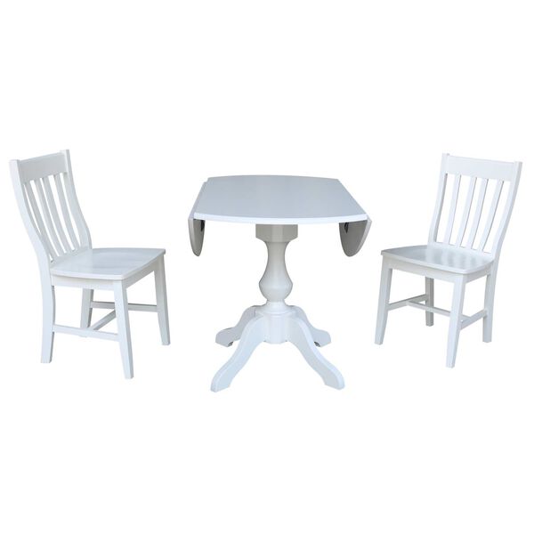White 30-Inch High Round Pedestal Drop Leaf Table with Chairs, 3-Piece, image 5