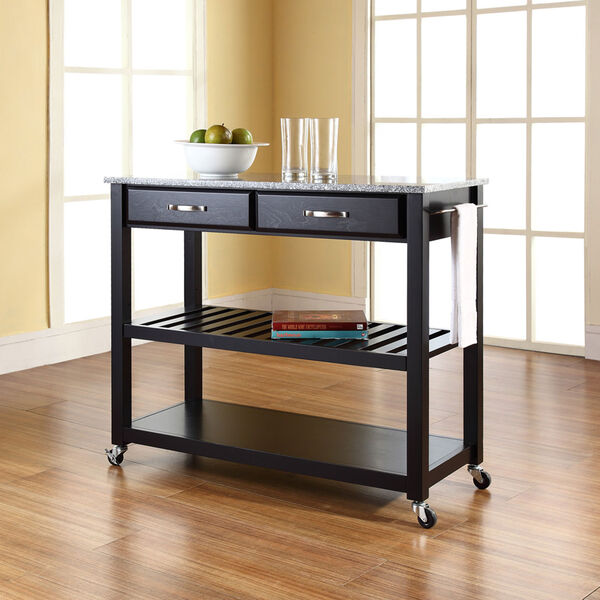 Solid Granite Top Kitchen Cart/Island With Optional Stool Storage in Black Finish, image 5