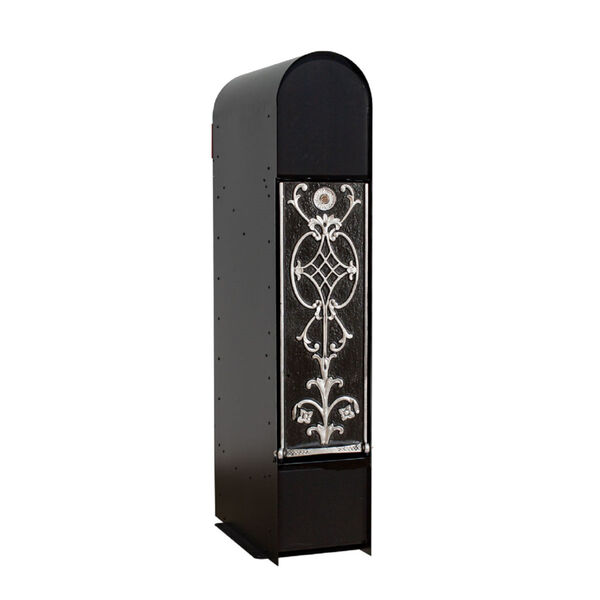 MailKeeper 150 Black and Silver 49-Inch Locking Column Mount Mailbox with Decorative Old English Design Front, image 2