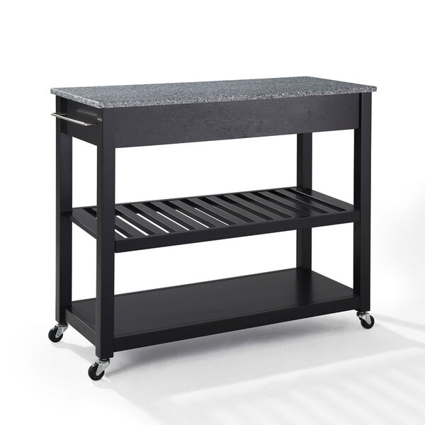 Solid Granite Top Kitchen Cart/Island With Optional Stool Storage in Black Finish, image 2