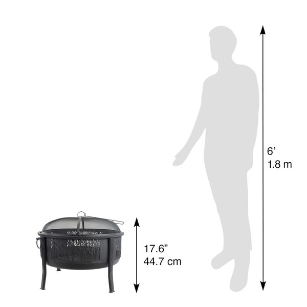 Black 33-Inch Round Barrel Fire Pit with Decorative Mesh Center, image 3