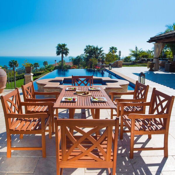 Malibu Outdoor 7-piece Wood Patio Dining Set with Curvy Leg Table, image 2