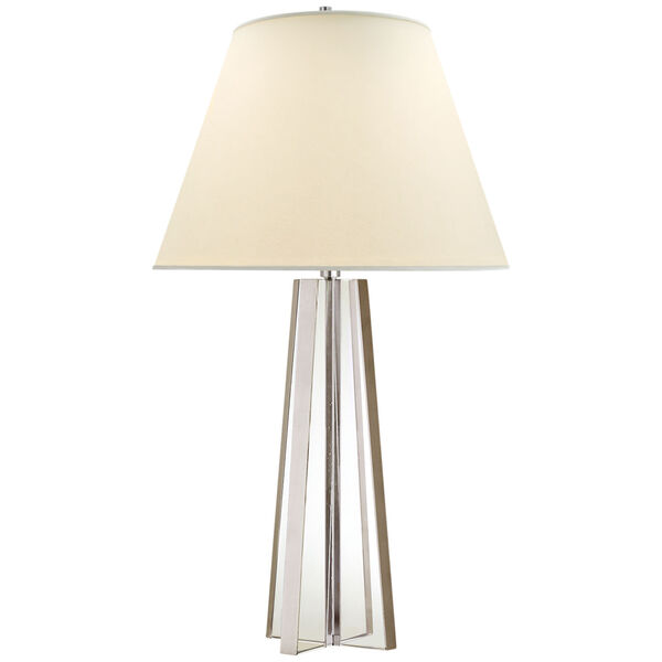 Lila Table Lamp in Crystal and Burnished Silver Leaf with Natural Percale Shade by Alexa Hampton, image 1