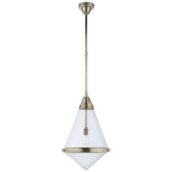 Gale Large Pendant in Antique Nickel with Seeded Glass by Thomas O'Brien, image 1