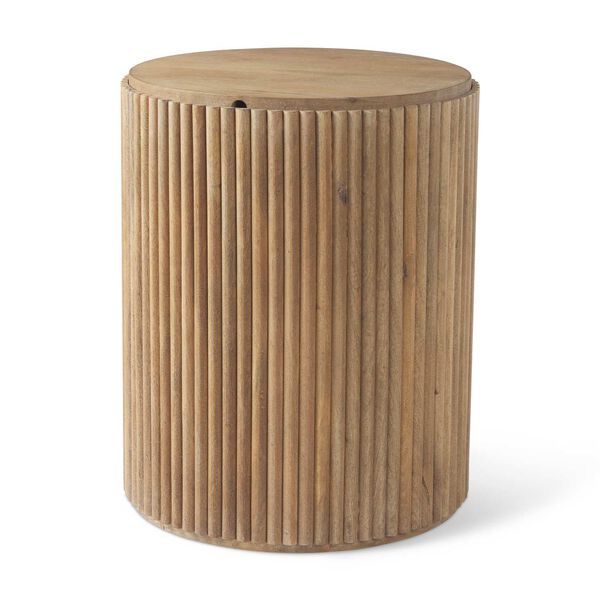 Terra Light Brown Wood Fluted Round Side Table, image 1