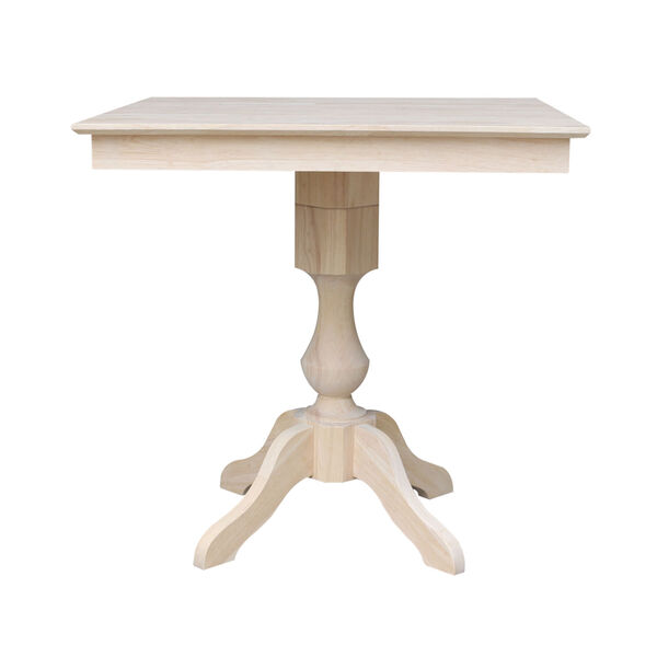 Wood 36-Inch Square Top Pedestal Table with Four Counter Height Stool, Set of Five, image 2