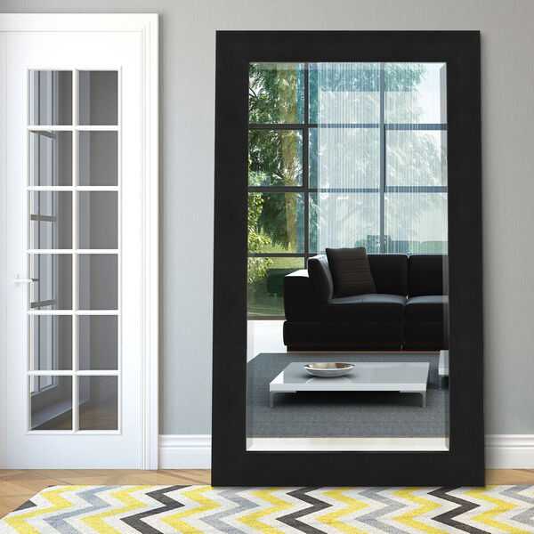 Shagreen Black 80 x 48-Inch Beveled Floor Mirror, image 1