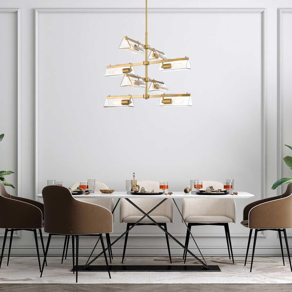 Latitude Brushed Gold Chandelier with Clear Glass Shades, image 2