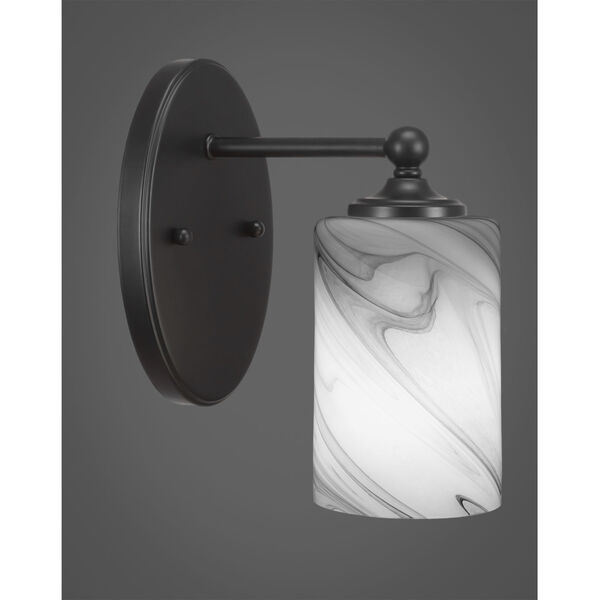 Capri One-Light Wall Sconce in Matte Black Finish with 4-Inch Onyx Swirl Glass, image 2