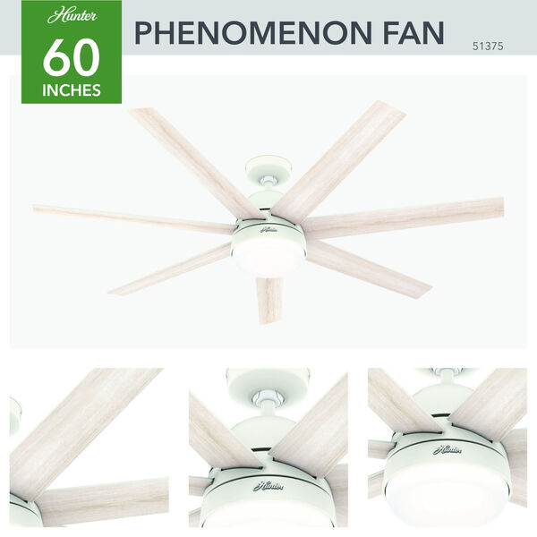 Phenomenon Matte White 60-Inch Ceiling Fan with LED Light Kit and Wall Control, image 4