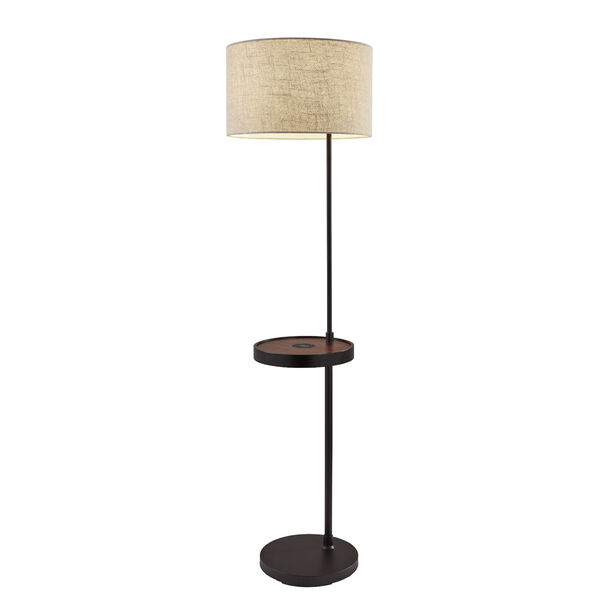 Oliver Matte Black and Walnut Wood One-Light  Wireless Charging Shelf Floor Lamp, image 1