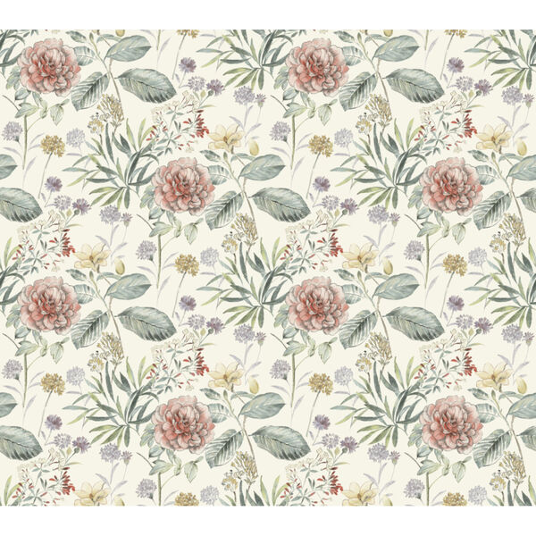 Handpainted  Coral Midsummer Floral Wallpaper, image 2