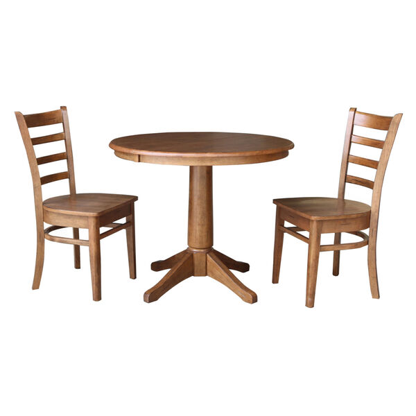 Emily Distressed Oak 30-Inch Round Extension Dining Table with Two Chair, image 1