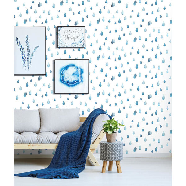 Clara Jean Raindrop Blue And White Peel And Stick Wallpaper, image 5